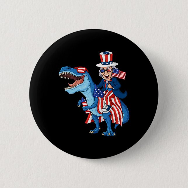 Badge Rond 5 Cm Oncle Sam Riding T Rex 4 juillet Garçons Filles En (Devant)