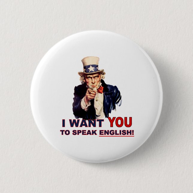 Badge Rond 5 Cm Oncle Sam VEUX-TU parler anglais (Devant)