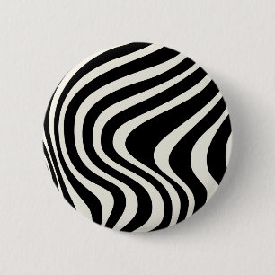 Badge Rond 5 Cm Ondes de style rétro noir et blanc