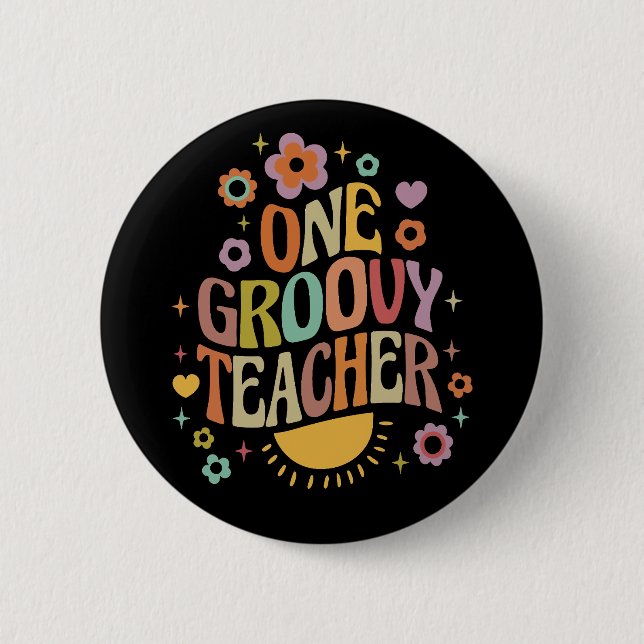Badge Rond 5 Cm One groovy teacher (Devant)