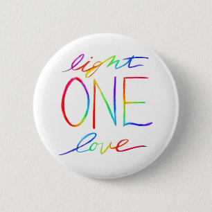 Badge Rond 5 Cm One Light One Love Inspirational Rainbow Words Pin