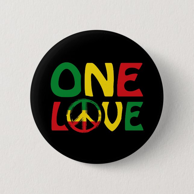 Badge Rond 5 Cm One Love, Reggae design (Devant)
