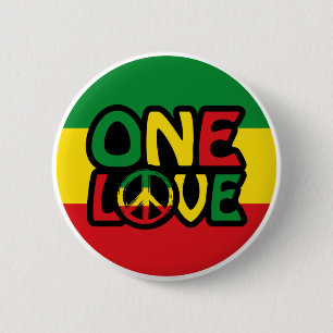 Badge Rond 5 Cm One Love, Reggae design avec des couleurs reggae