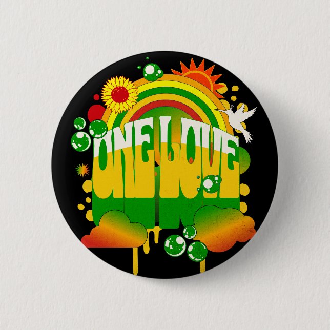 Badge Rond 5 Cm One One Love Rasta Pin (Devant)