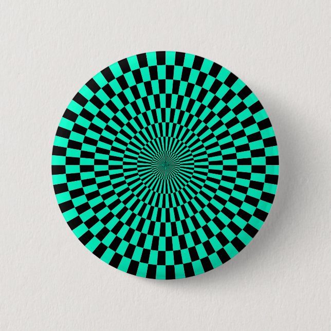 Badge Rond 5 Cm Op Art - Turquoise et Noir (Devant)