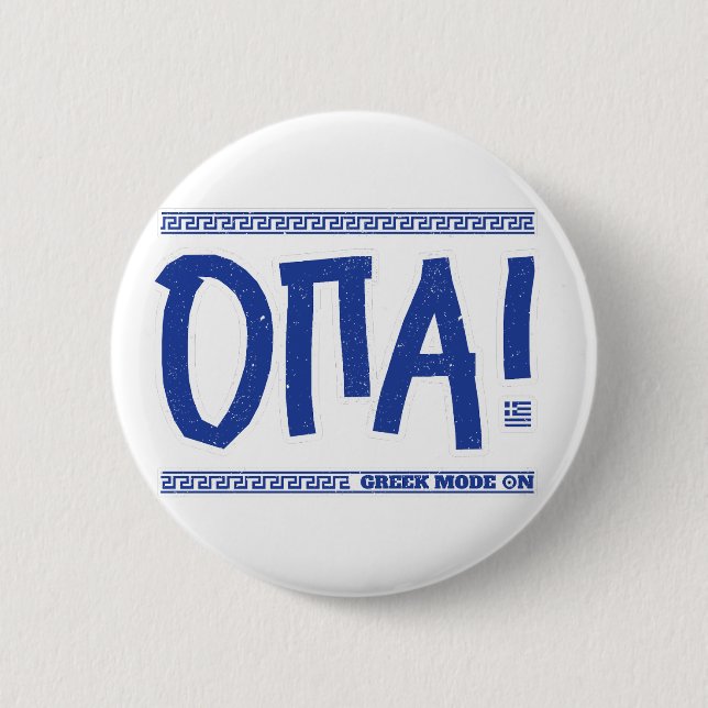 Badge Rond 5 Cm OPA ! Mode Grec Activé : Funny Grèce Souvenir (Devant)