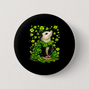 Badge Rond 5 Cm Opossum chanceux avec trèfles shamrocks st patrick