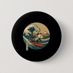 Badge Rond 5 Cm Opossum surfant sur la vague japonaise de Kanagawa