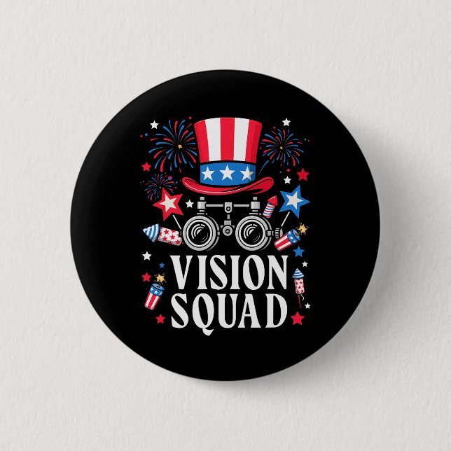 Badge Rond 5 Cm Optométrie Opticienne 4 juillet Vision Squad (Devant)