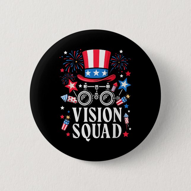 Badge Rond 5 Cm Optométrie Opticienne 4 juillet Vision Squad (Devant)