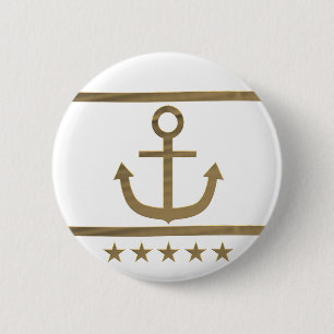 Badge Rond 5 Cm or ancre symbole de bonheur