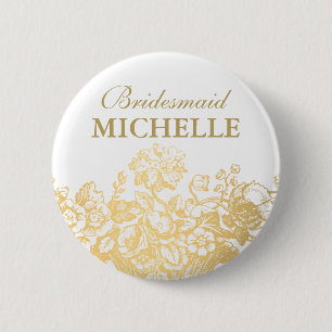 Badge Rond 5 Cm Or de panier floral de faveur de Fête de la mari