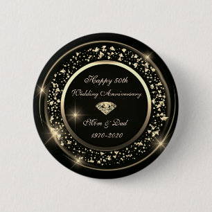 Badge Rond 5 Cm Or Diamant Brillant Noir  50e Anniversaire de Mari