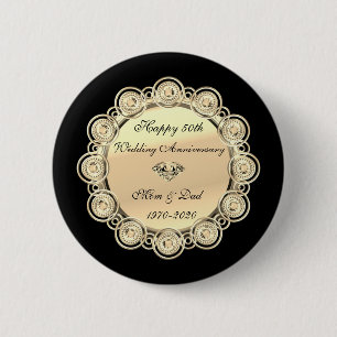 Badge Rond 5 Cm Or Diamants Noir  50e Anniversaire de Mariage