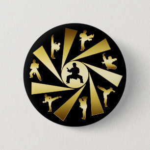 BADGE ROND 5 CM OR ET ARTS MARTIAUX NOIRS