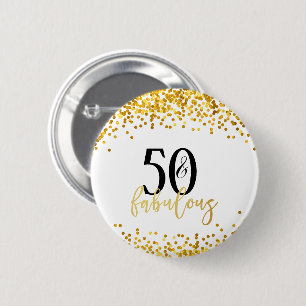 Badge Rond 5 Cm Or moderne 50 et bouton fabuleux de confettis
