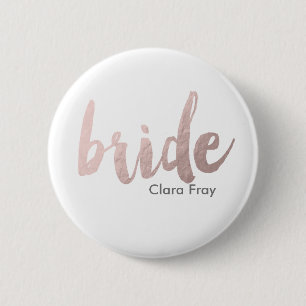 Badge Rond 5 Cm or rose "jeune mariée " de faux clair élégant