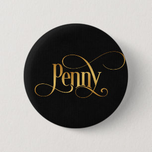 Badge Rond 5 Cm Or tourbillonnant de penny de calligraphie de