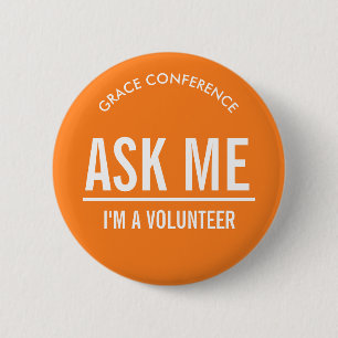 Badge Rond 5 Cm Orange Ask Me Volunteers