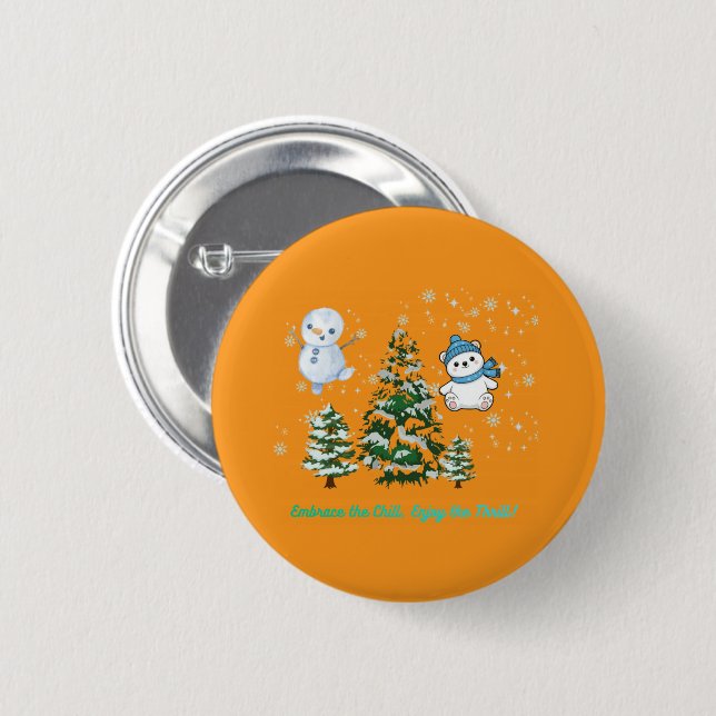 Badge Rond 5 Cm Orange hivernal palpitant (Devant & derrière)