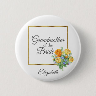 Badge Rond 5 Cm Orange Jaune Bleu Floral Grand-mère de la mariée