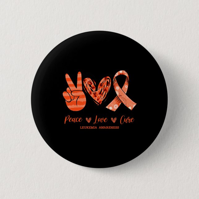 Badge Rond 5 Cm Orange Leopard Peace Love Cure Leukemia Sensibilis (Devant)