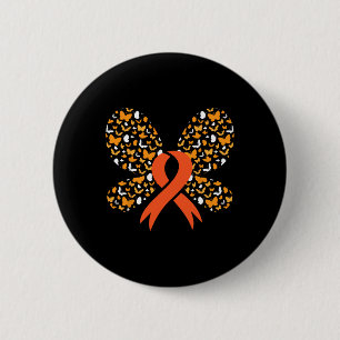 Badge Rond 5 Cm Orange Ruban Papillon Leucémie Sensibilisation Sur