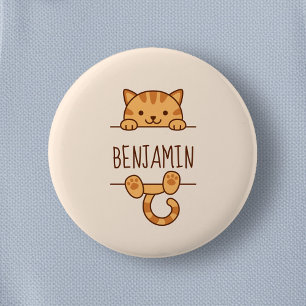 Badge Rond 5 Cm Orange Tabby Cat Pékin derrière Nom Personnalisé