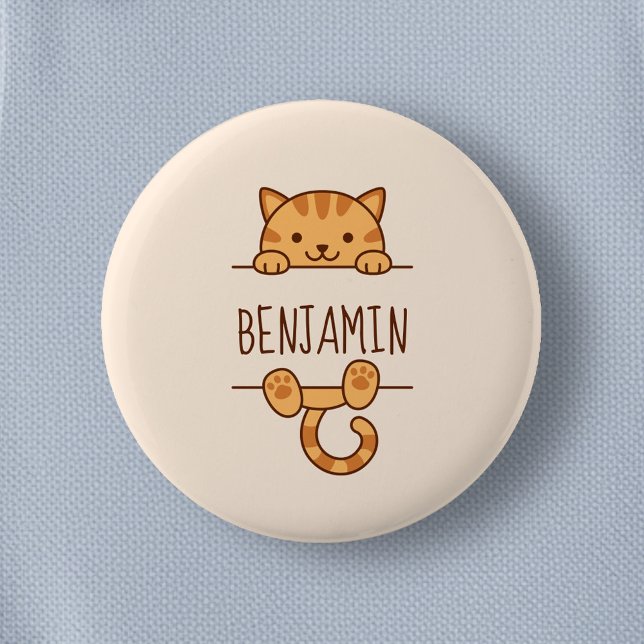 Badge Rond 5 Cm Orange Tabby Cat Pékin derrière Nom Personnalisé (Créateur téléchargé)