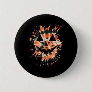 Badge Rond 5 Cm Orange Tie Dye Jack-o'-lantern Face - Hippie Hallo