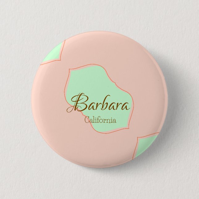 Badge Rond 5 Cm Orange vert pastel bohème ajouter nom lieu rustiqu (Devant)