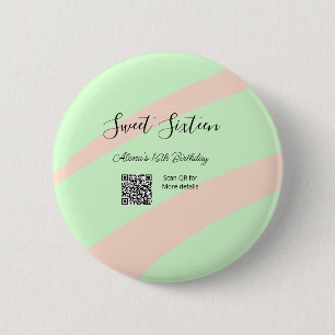 Badge Rond 5 Cm Orange vert pastel QR Sweet sixteen anniversaire