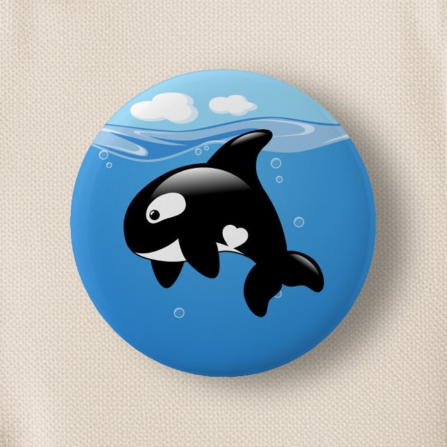 Badge Rond 5 Cm Orca Whale en Océan (Créateur téléchargé)