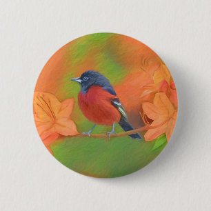 Badge Rond 5 Cm Orchard Oriole Songbird Peinture Oiseau original