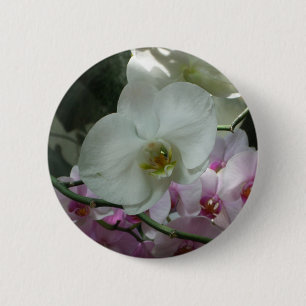 Badge Rond 5 Cm Orchidées blanches et violettes