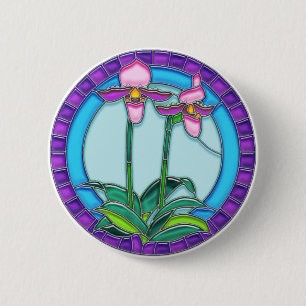 Badge Rond 5 Cm Orchidées de Madame pantoufle en verre souillé d