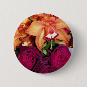 Badge Rond 5 Cm Orchidées et Roses_