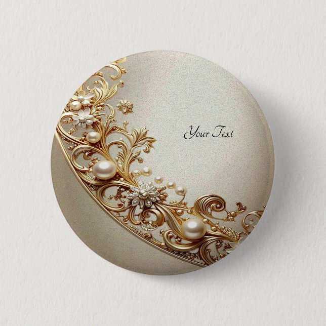 Badge Rond 5 Cm Ornate Gold Flourish Button (Devant)