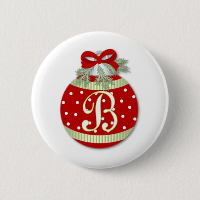 BADGE ROND 5 CM ORNEMENT DE NOËL INITIAL B (Devant)
