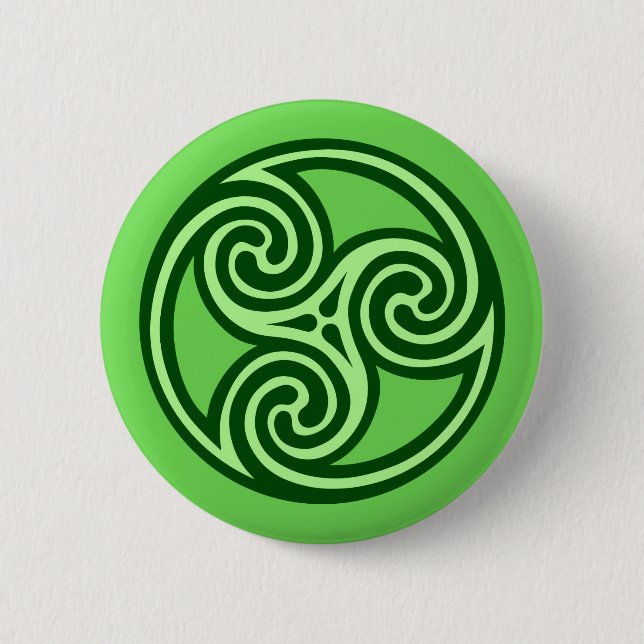 Badge Rond 5 Cm Ornement de Triskele celtique, chaux et vert foncé (Devant)