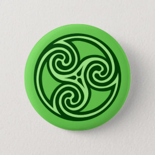 Badge Rond 5 Cm Ornement de Triskele celtique, chaux et vert foncé