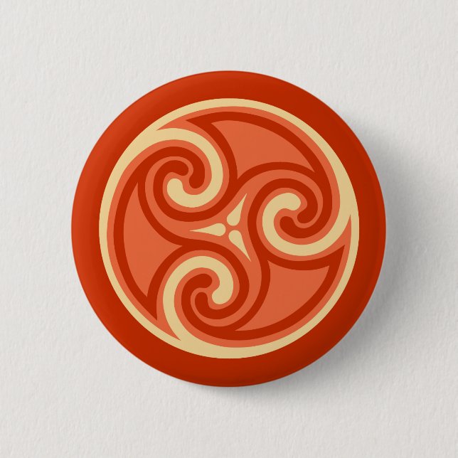 Badge Rond 5 Cm Ornement de Triskele celtique, Orange de Mandarin (Devant)