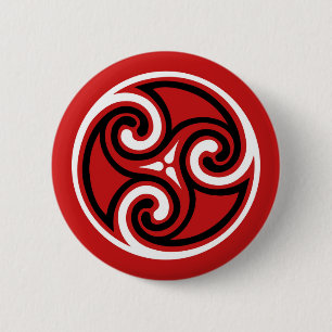 Badge Rond 5 Cm Ornement de Triskele celtique, rouge, noir et blan