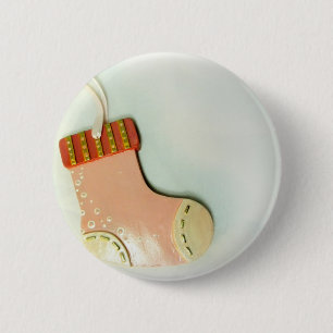 Badge Rond 5 Cm Ornement rose de chaussette