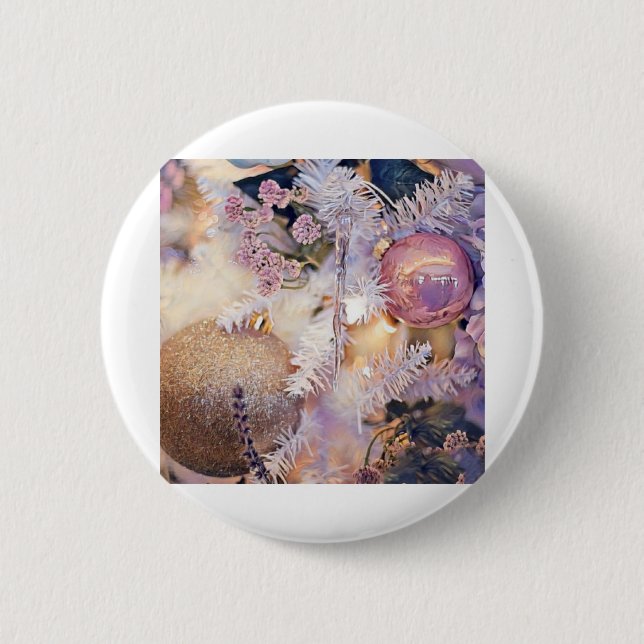 Badge Rond 5 Cm Ornements de Noël violets et roses (Devant)