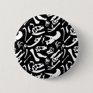 Badge Rond 5 Cm Os de dinosaure (noir et blanc)