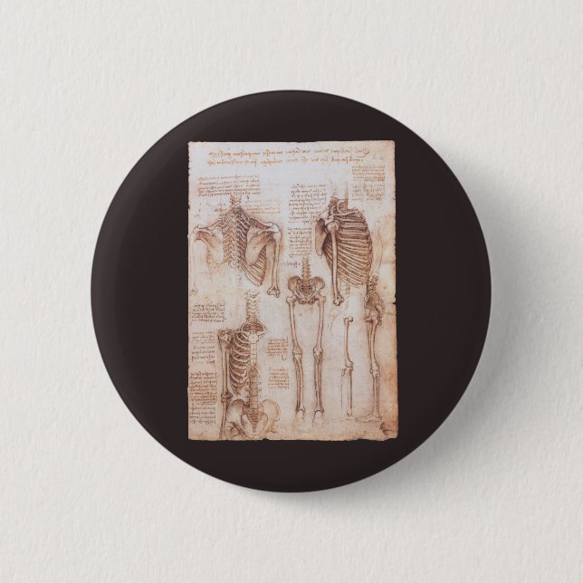 Badge Rond 5 Cm Os de squelette de Léonard de Vinci, anatomie huma (Devant)