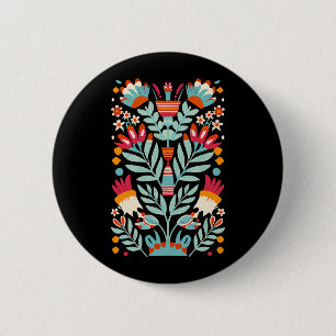 Badge Rond 5 Cm Otomi Flower Motif mexicain Floral Art