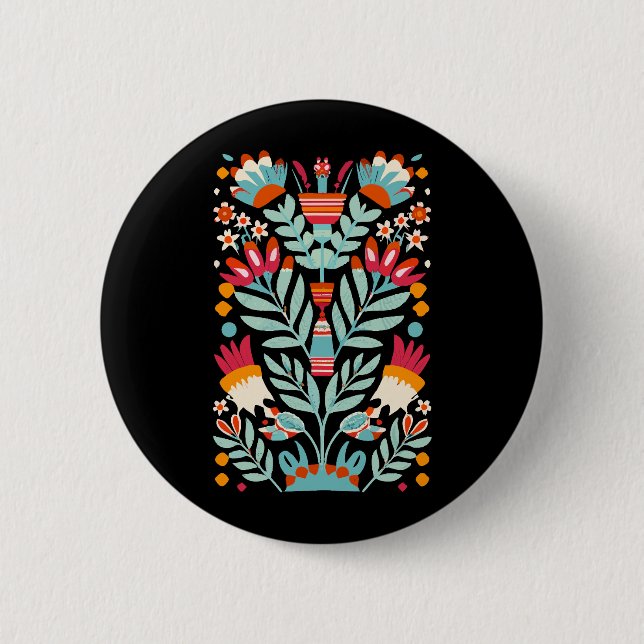 Badge Rond 5 Cm Otomi Flower Motif mexicain Floral Art (Devant)