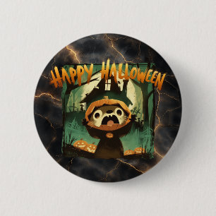 Badge Rond 5 Cm Otter effrayé en costume citrouille d'Halloween